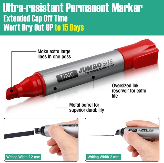 Alt view image 3 of 7 - Permanent Markers Jumbo Chisel Tip Bulk,Multicolor Waterproof Quick Dry Markers, Large Barrel Bold Writing, Ideal Pallet Warehouse Boxes, Office Inventory Labeling