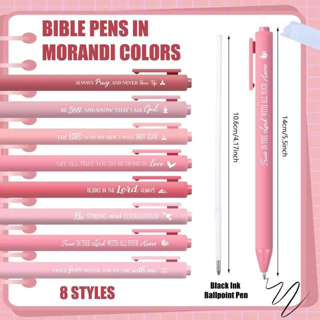 Alt view image 3 of 6 - 80 Pcs Bible Verse Pens Christian Ballpoint Pens Inspirational Quotes Writing Tool Small Retractable Tiny Black Ink Religious Gifts for Women Men Office School (Pink Series)