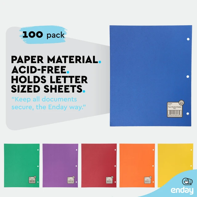 Alt view image 4 of 7 - Paper Folders with Pockets (100 Pack) Assorted Colors - Letter Size Two Pocket Folder, Premium Quality Bulk - Purple, Blue, Green, Red, Yellow, Orange & Black, by