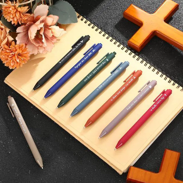 Alt view image 2 of 7 - 80 Pcs Spanish Bible Verse Pens Christian Ballpoint Pens Inspirational Quotes Writing Tool Small Retractable Tiny Black Ink Religious Gifts for Women Men Office School(Dark Color)