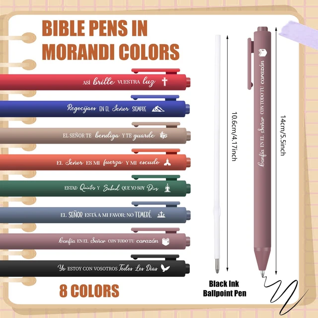 Alt view image 3 of 7 - 80 Pcs Spanish Bible Verse Pens Christian Ballpoint Pens Inspirational Quotes Writing Tool Small Retractable Tiny Black Ink Religious Gifts for Women Men Office School(Dark Color)