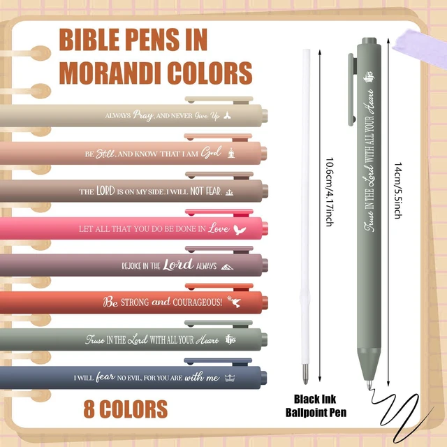 Alt view image 3 of 6 - 80 Pcs Bible Verse Pens Christian Ballpoint Pens Inspirational Quotes Writing Tool Small Retractable Tiny Black Ink Religious Gifts for Women Men Office School (Light Color)