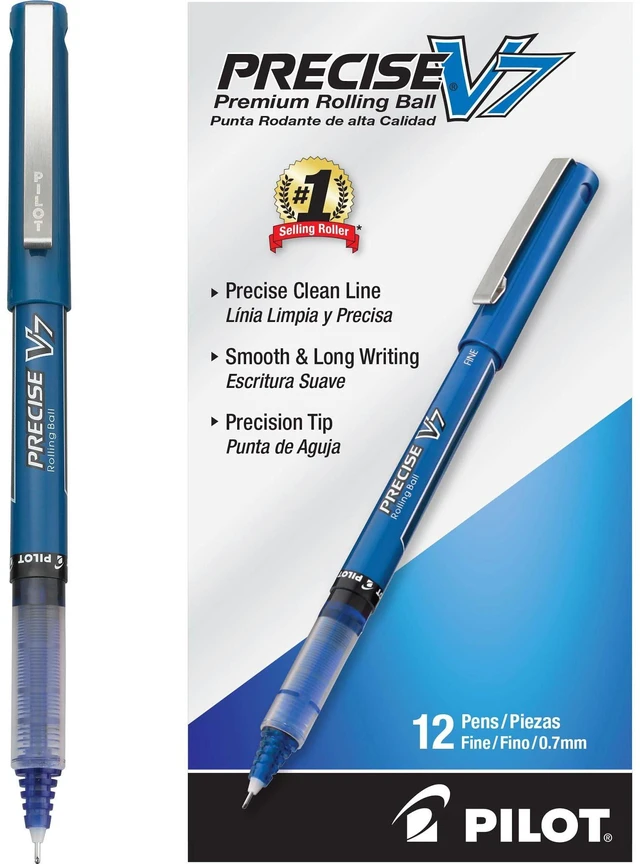 Main image of Precise V7 Stick Roller Ball Pen, Fine Point, 0.35 mm, Blue Barrel/Ink (35349), 12-Count