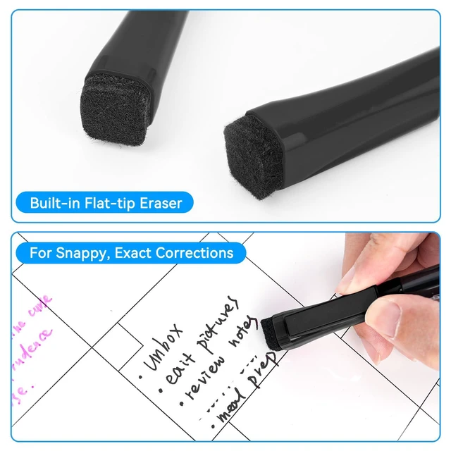 Alt view image 7 of 7 - Dry Erase Markers, 40 Count, Black, Ultra Fine Tip 0.7mm Magnetic with Eraser, Extra Fine Point Thin, Low Odor