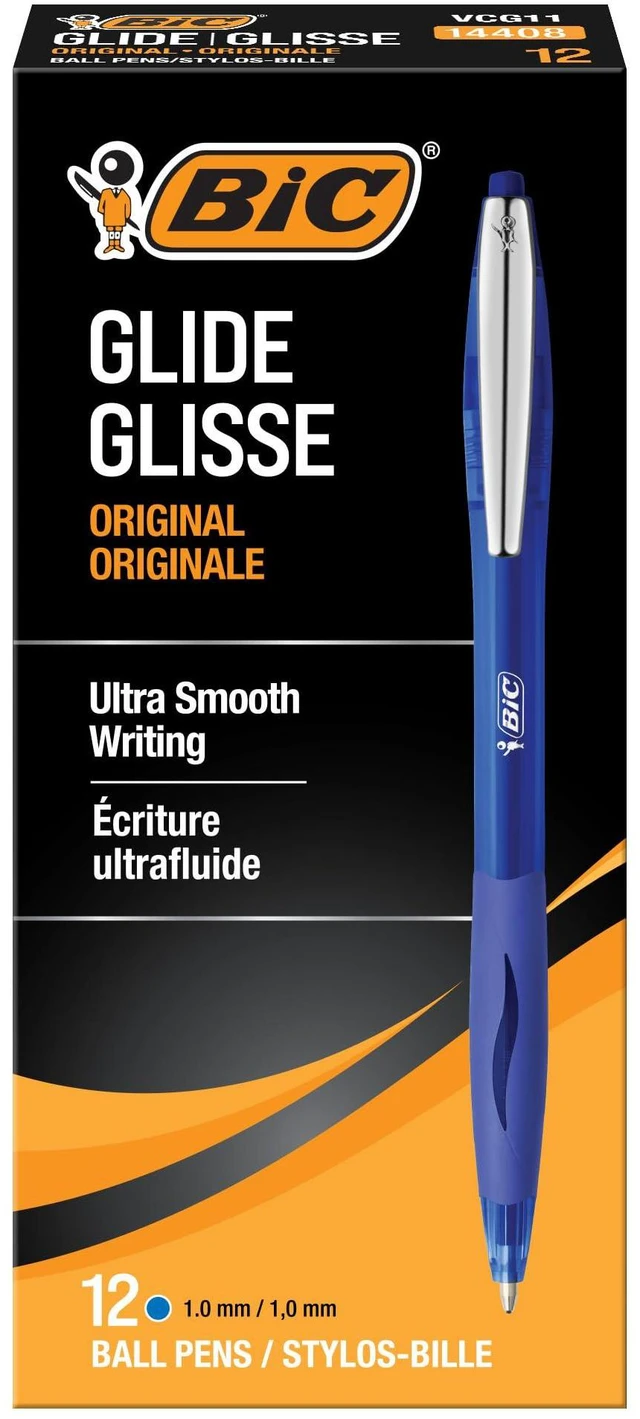 Main image of Glide Blue Retractable Ballpoint Pens, Medium Point, 12-Count Pack Comfortable Rubber Grip, Trusted Reliability for Daily Notes, Ultra Smooth Writing Experience, Pack of 12 Pens