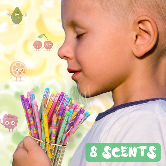 Alt view image 5 of 6 - 48 Pcs Scented Pencils for Kids Fun Wood HB Bulk with Erasers Cute Motivational Colorful Designs, Fruit Elements, for Student Classroom School Office, Rewards Party Favors Supplies