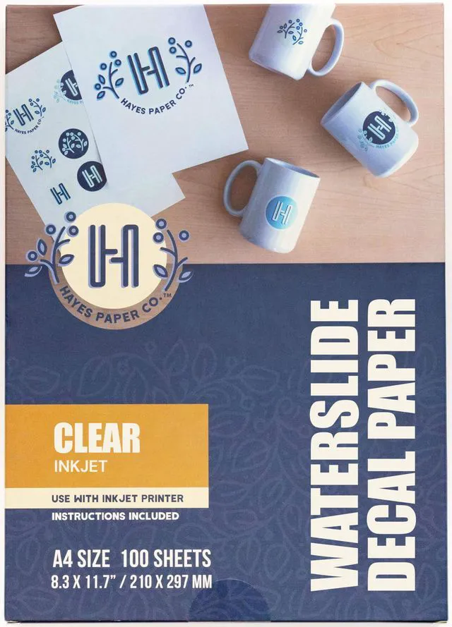 Main image of Waterslide Decal Paper for INKJET CLEAR 100 Sheets Premium Water-Slide Transfer Paper, A4 Size, 8.25 x 11.7 Inch
