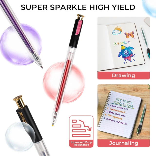 Alt view image 5 of 7 - Retractable Aurasparkle Glitter Gel Pens, 24 Large Capacity Metallic Pens 1 mm Fine Point Smooth Writing Color Pen for Adult Coloring Book Note Taking Aesthetic Art Supplies