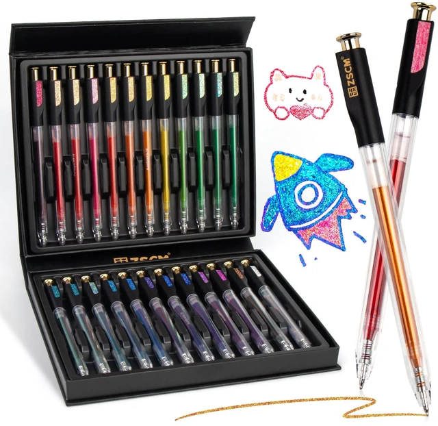 Main image of Retractable Aurasparkle Glitter Gel Pens, 24 Large Capacity Metallic Pens 1 mm Fine Point Smooth Writing Color Pen for Adult Coloring Book Note Taking Aesthetic Art Supplies