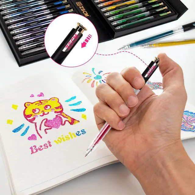 Alt view image 6 of 7 - Retractable Aurasparkle Glitter Gel Pens, 24 Large Capacity Metallic Pens 1 mm Fine Point Smooth Writing Color Pen for Adult Coloring Book Note Taking Aesthetic Art Supplies