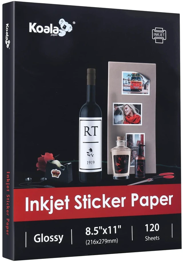 Main image of Printable Glossy Sticker Paper for Inkjet Printer, 120 Sheets White, 8.5x11 Inch Self-Adhesive Photo Sticker Printer Paper for Crafts
