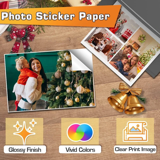Alt view image 2 of 7 - Printable Glossy Sticker Paper for Inkjet Printer, 120 Sheets White, 8.5x11 Inch Self-Adhesive Photo Sticker Printer Paper for Crafts