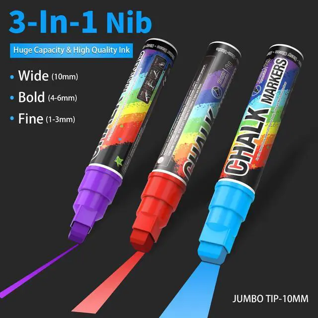 Alt view image 2 of 7 - Window Markers for Cars Washable, 10mm Jumbo Liquid Chalk Pens for Art Wedding Signs, Just Married Car Decorations, Back to School Graduation Celebration, Glass Mirror Bistro Blackboard Poster