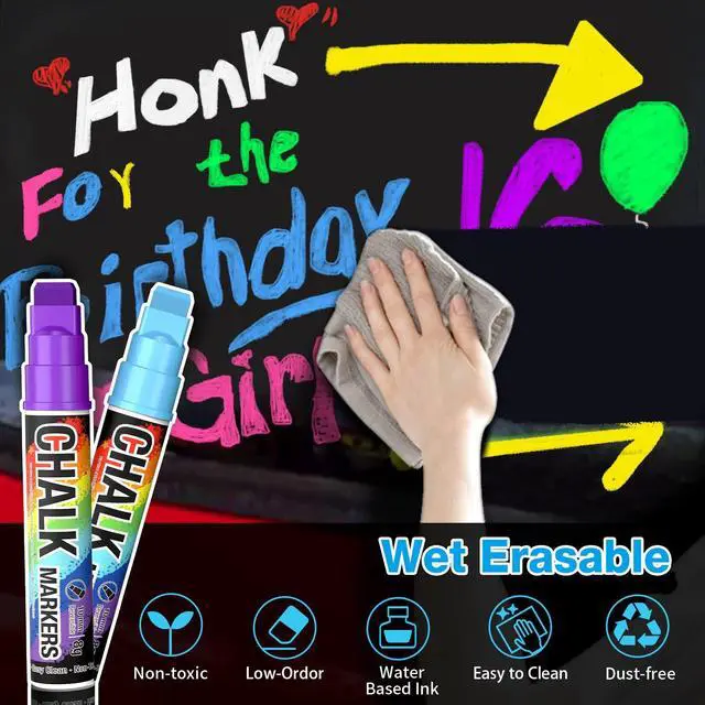 Alt view image 4 of 7 - Window Markers for Cars Washable, 10mm Jumbo Liquid Chalk Pens for Art Wedding Signs, Just Married Car Decorations, Back to School Graduation Celebration, Glass Mirror Bistro Blackboard Poster