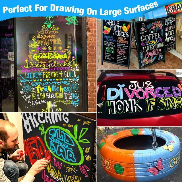 Alt view image 7 of 7 - Window Markers for Cars Washable, 10mm Jumbo Liquid Chalk Pens for Art Wedding Signs, Just Married Car Decorations, Back to School Graduation Celebration, Glass Mirror Bistro Blackboard Poster