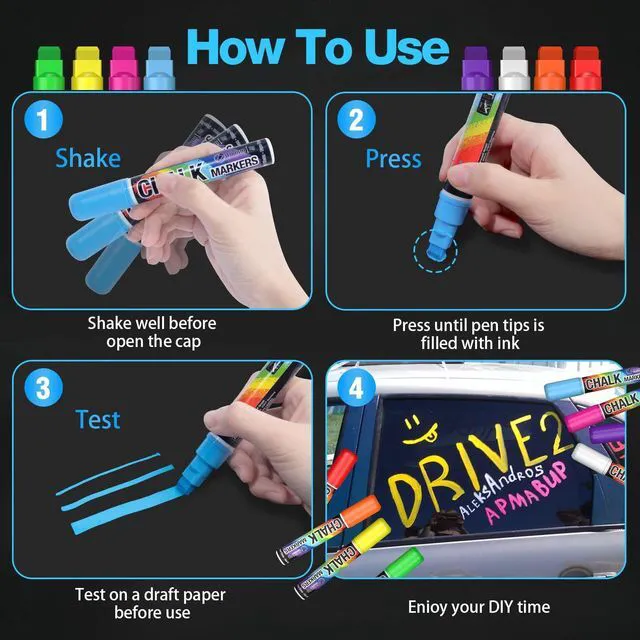 Alt view image 5 of 7 - Window Markers for Cars Washable, 10mm Jumbo Liquid Chalk Pens for Art Wedding Signs, Just Married Car Decorations, Back to School Graduation Celebration, Glass Mirror Bistro Blackboard Poster
