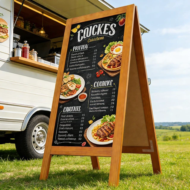 Alt view image 7 of 7 - A-Frame Double-Sided Magnetic Chalkboard 40"x20", Caramel Solid Pine Wood, Freestanding Sandwich Board, For Business, Restaurants, Cafes, Weddings, 8 Liquid Markers, 8 Magnets, 1 Rag
