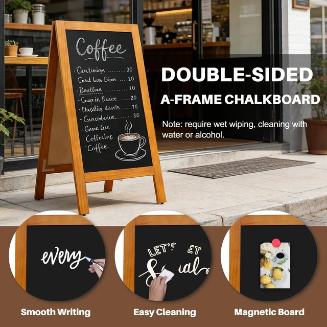 Alt view image 3 of 7 - A-Frame Double-Sided Magnetic Chalkboard 40"x20", Caramel Solid Pine Wood, Freestanding Sandwich Board, For Business, Restaurants, Cafes, Weddings, 8 Liquid Markers, 8 Magnets, 1 Rag