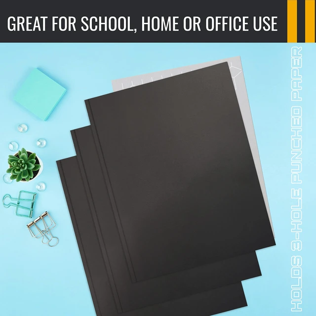 Alt view image 6 of 6 - Black Paper 2 Pocket Folders with Prongs, 50 Pack, Matte Texture, Letter Size Paper Folders, 50 Pack, with 3 Metal Prong Fastener Clips, Black