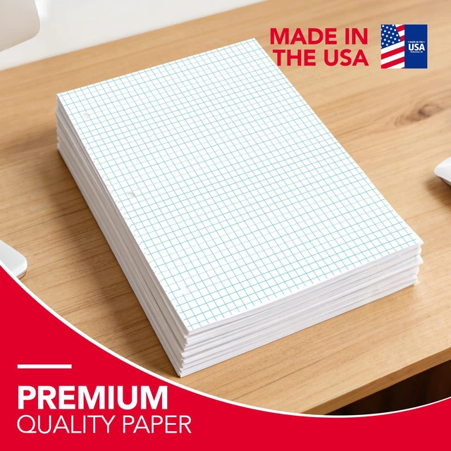 Alt view image 2 of 7 - Graph Paper Filler Paper USA-Made Bulk Wholesale Available 3 Pack 4x4 Quad Rule 3-Hole Punched Loose Leaf Paper 8x10.5 Filler Paper for 3-Ring Binder, 150 Sheets/Pack