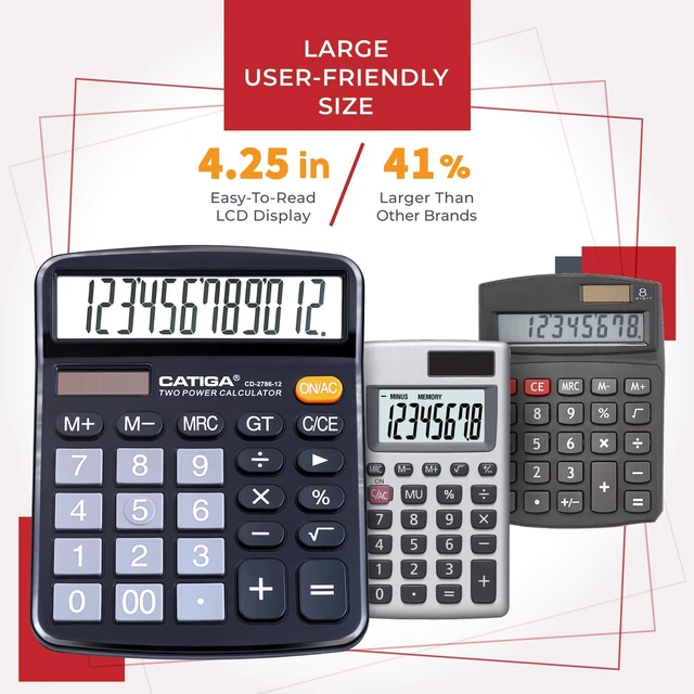 Alt view image 6 of 6 - Desktop Calculator, 12 Digit Large LCD Display, Dual Power, Sensitive Big Button, Standard Function Calculators for Office, School and Business, CD-2786 2 Pack, Black & Silver