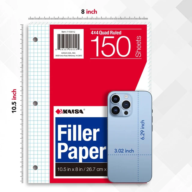 Alt view image 4 of 7 - Graph Paper Filler Paper USA-Made Bulk Wholesale Available 3 Pack 4x4 Quad Rule 3-Hole Punched Loose Leaf Paper 8x10.5 Filler Paper for 3-Ring Binder, 150 Sheets/Pack