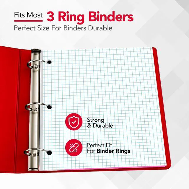 Alt view image 6 of 7 - Graph Paper Filler Paper USA-Made Bulk Wholesale Available 3 Pack 4x4 Quad Rule 3-Hole Punched Loose Leaf Paper 8x10.5 Filler Paper for 3-Ring Binder, 150 Sheets/Pack