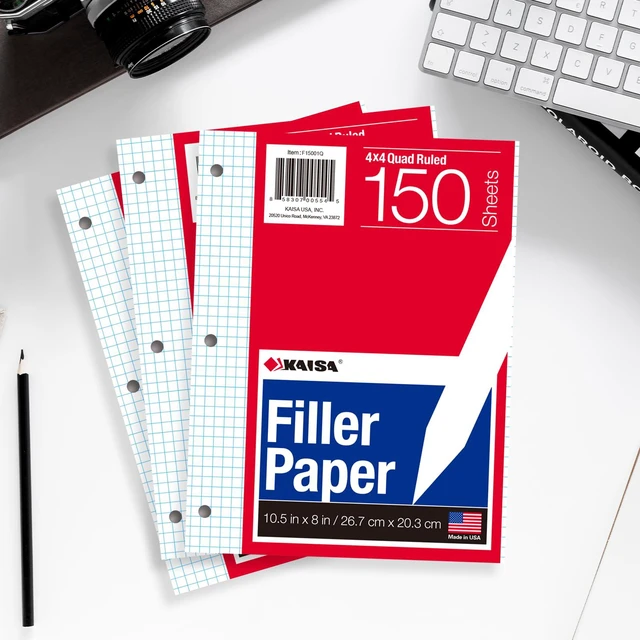 Alt view image 7 of 7 - Graph Paper Filler Paper USA-Made Bulk Wholesale Available 3 Pack 4x4 Quad Rule 3-Hole Punched Loose Leaf Paper 8x10.5 Filler Paper for 3-Ring Binder, 150 Sheets/Pack