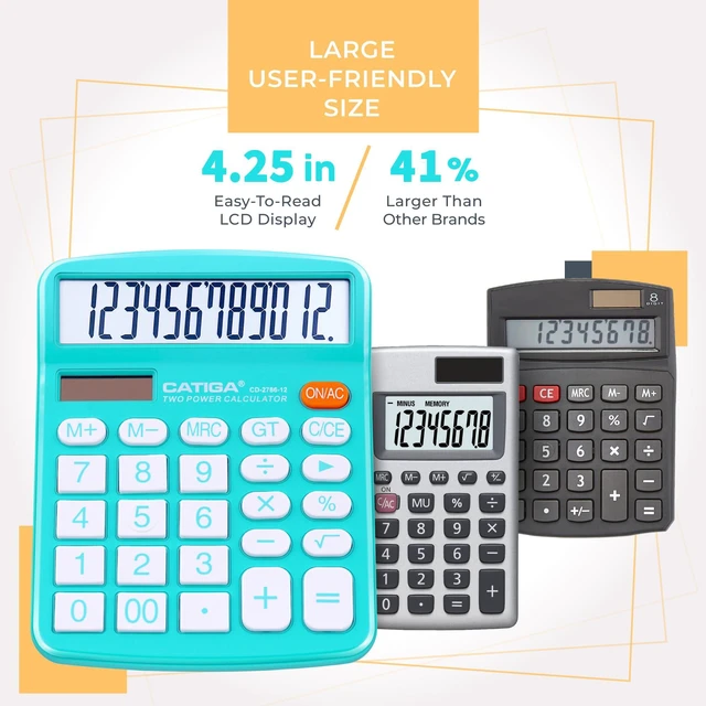Alt view image 2 of 6 - Desktop Calculator, 12 Digit Large LCD Display, Dual Power, Sensitive Big Button, Standard Function Calculators for Office, School and Business, CD-2786 2 Pack, Light Blue&Pink
