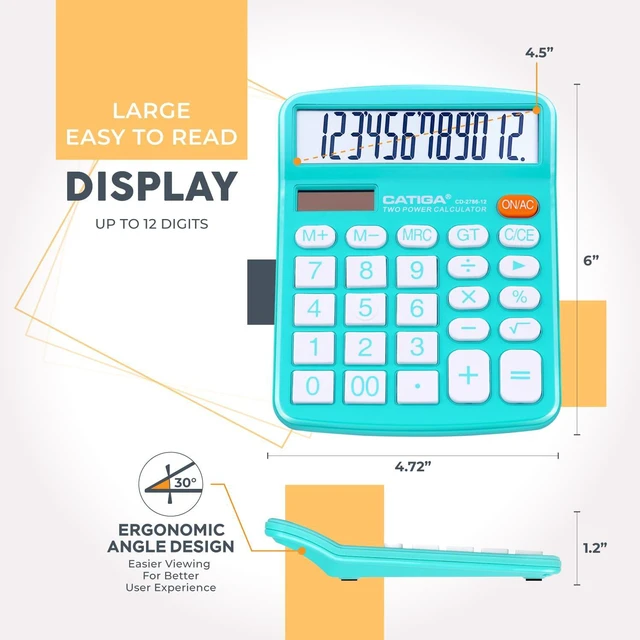 Alt view image 3 of 6 - Desktop Calculator, 12 Digit Large LCD Display, Dual Power, Sensitive Big Button, Standard Function Calculators for Office, School and Business, CD-2786 2 Pack, Light Blue&Pink