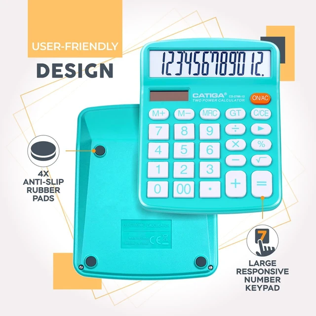 Alt view image 5 of 6 - Desktop Calculator, 12 Digit Large LCD Display, Dual Power, Sensitive Big Button, Standard Function Calculators for Office, School and Business, CD-2786 2 Pack, Light Blue&Pink