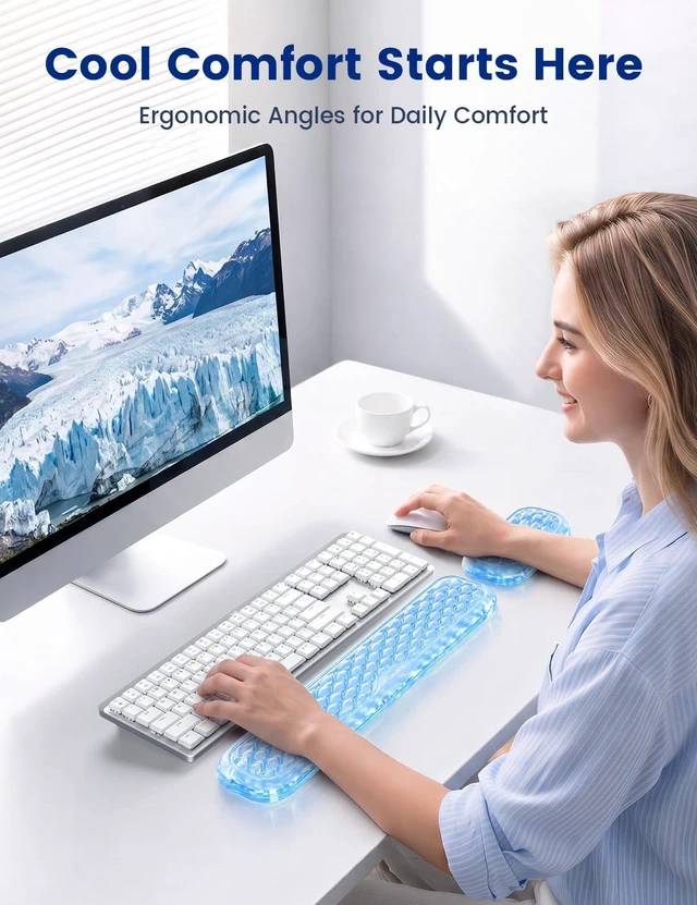 Alt view image 2 of 7 - Gel Wrist Rest Set for Keyboard and Mouse, Ergonomic Wrist Support Cooling Gel Keyboard and Mouse Wrist Pads with Non-Slip Base for Typing, Gaming, Laptop, Home Office, Crystal Clear