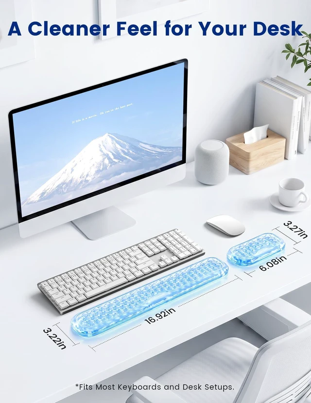Alt view image 7 of 7 - Gel Wrist Rest Set for Keyboard and Mouse, Ergonomic Wrist Support Cooling Gel Keyboard and Mouse Wrist Pads with Non-Slip Base for Typing, Gaming, Laptop, Home Office, Crystal Clear