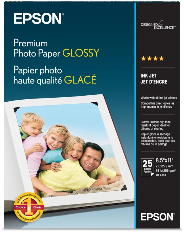 Main image of Premium Photo Paper Glossy 8.5x11 25 sheets S042183 High-gloss, heavyweight paper creates durable, smudge- and water-resistant photos for albums and frames