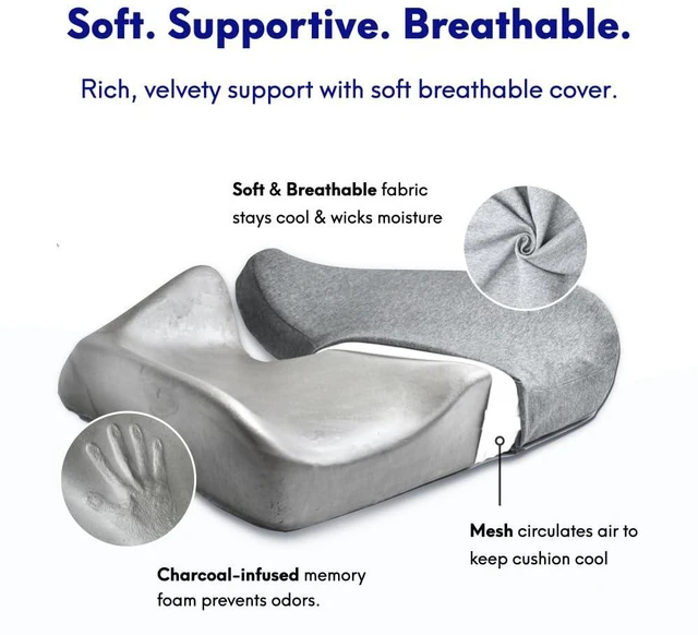 Alt view image 5 of 7 - Patented Pressure Relief Seat Cushion for Long Sitting Hours on Office/Home Chair, Car, Wheelchair - Extra-Dense Memory Foam for Hip, Tailbone, Coccyx, Sciatica - Wellness Green