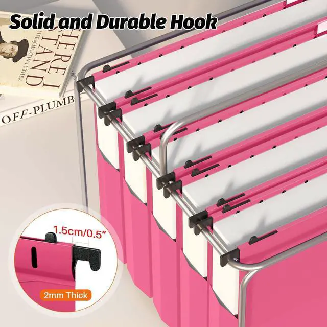 Alt view image 5 of 7 - Extra Capacity Plastic Hanging File Folders, 12 Pack, Letter, Pink Letter Size, Reinforced Expanding Hang Folder, Accordian Pocket, Heavy Duty 2" Expansion, Hanging Folder Organizer for Office