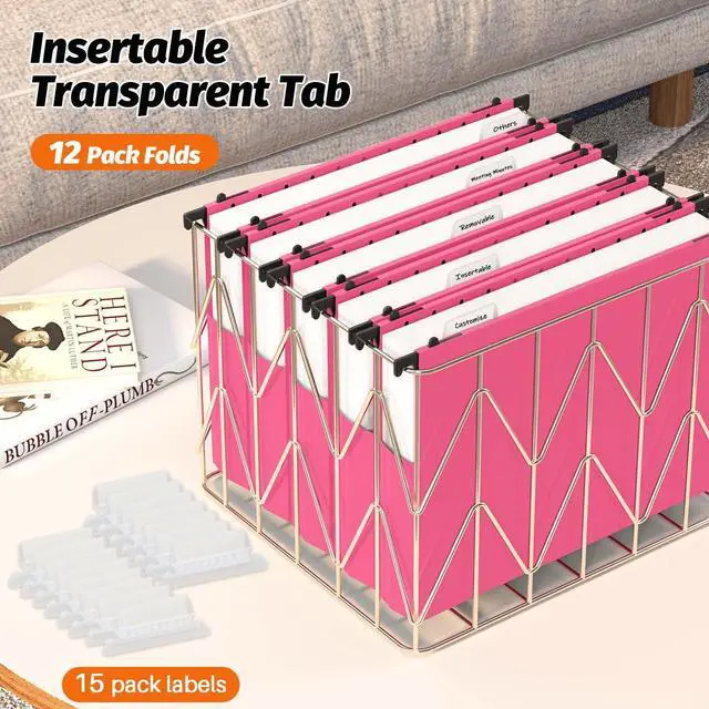 Alt view image 6 of 7 - Extra Capacity Plastic Hanging File Folders, 12 Pack, Letter, Pink Letter Size, Reinforced Expanding Hang Folder, Accordian Pocket, Heavy Duty 2" Expansion, Hanging Folder Organizer for Office
