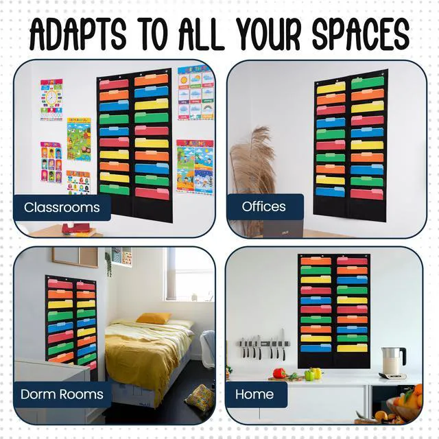Alt view image 5 of 7 - 20 Pocket File Folder Pocket Chart, Black, 28" W x 46" T Versatile Wall Hanging File Folder Organizer for Classrooms, Offices, Home, and More - Wall Folder Organizer