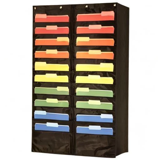 Alt view image 7 of 7 - 20 Pocket File Folder Pocket Chart, Black, 28" W x 46" T Versatile Wall Hanging File Folder Organizer for Classrooms, Offices, Home, and More - Wall Folder Organizer