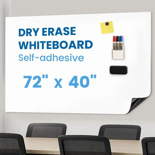 Main image of Large Magnetic Whiteboard for Wall 72" x 40", Self-Adhesive Magnetic Dry Erase White Board Sticker, Peel and Stick Sheet for Conference Room Office Home