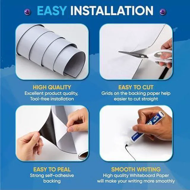 Alt view image 3 of 6 - Large Magnetic Whiteboard for Wall 72" x 40", Self-Adhesive Magnetic Dry Erase White Board Sticker, Peel and Stick Sheet for Conference Room Office Home