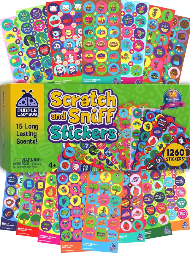 Main image of 1260 Scratch and Sniff Stickers for Kids, 15 Scents - Smelly Stickers Sensory Scented Reward Stickers, Long-Lasting Scents, 2 Sizes, Non-Toxic, Classroom Motivational Incentives for Teachers