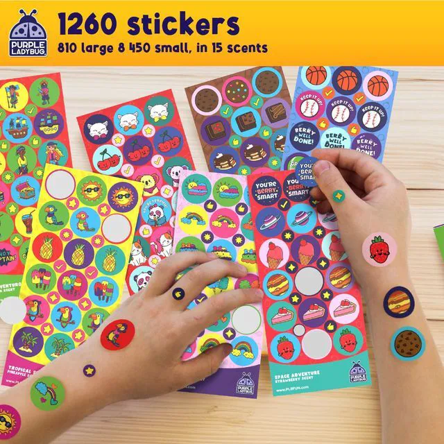 Alt view image 4 of 7 - 1260 Scratch and Sniff Stickers for Kids, 15 Scents - Smelly Stickers Sensory Scented Reward Stickers, Long-Lasting Scents, 2 Sizes, Non-Toxic, Classroom Motivational Incentives for Teachers