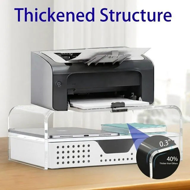 Alt view image 5 of 7 - Desk Organizer and Accessories, 2-Tier Computer Monitor Stand Riser with Drawer and 2 Pen Holders, Laptop Stand, Office Desk Accessories for Office Supplies, Transparent