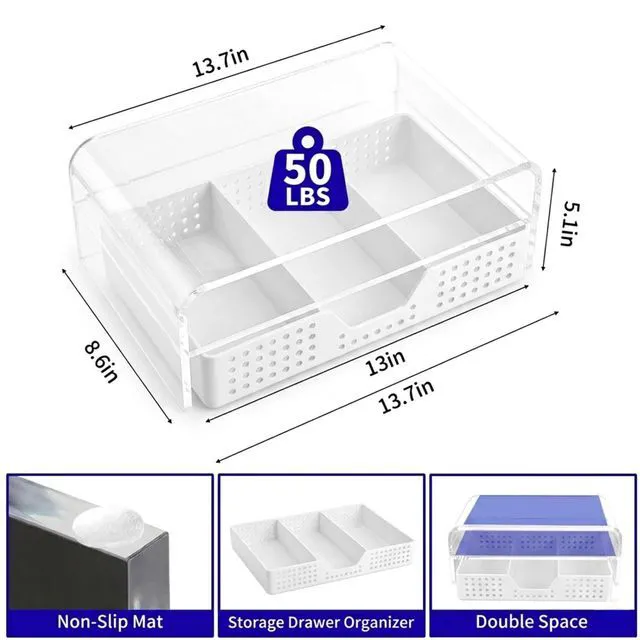 Alt view image 7 of 7 - Desk Organizer and Accessories, 2-Tier Computer Monitor Stand Riser with Drawer and 2 Pen Holders, Laptop Stand, Office Desk Accessories for Office Supplies, Transparent