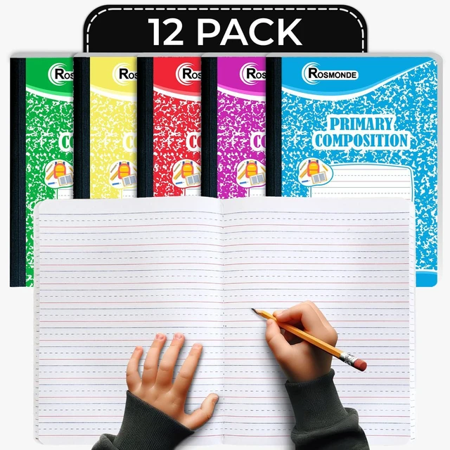 Main image of 12 Pack Primary Composition Notebooks, 200 Pages (100 Sheets) Primary Ruled Composition Notebook, 9-3/4" x 7-1/2", Grades K-2, Writing Dotted Lined, Assorted Colors, Hardcover Journals