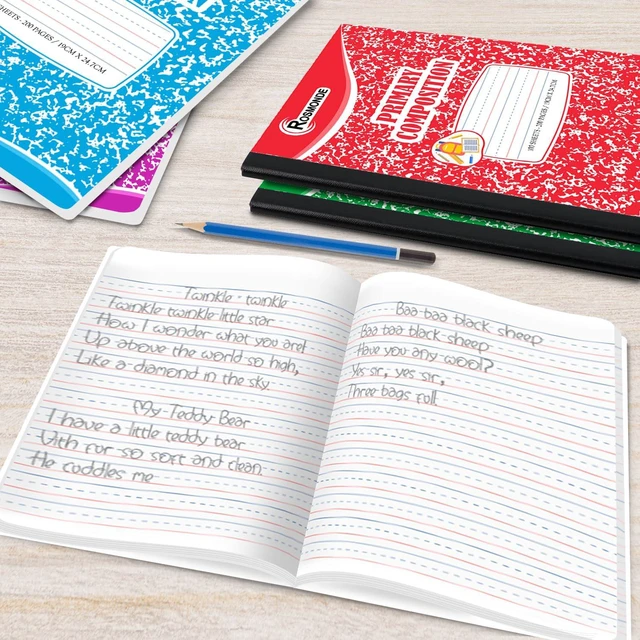 Alt view image 4 of 7 - 12 Pack Primary Composition Notebooks, 200 Pages (100 Sheets) Primary Ruled Composition Notebook, 9-3/4" x 7-1/2", Grades K-2, Writing Dotted Lined, Assorted Colors, Hardcover Journals