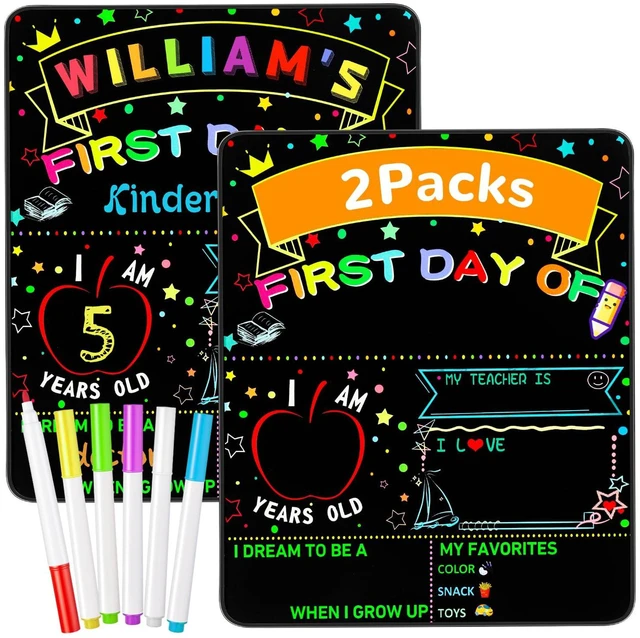 Main image of 2 Packs First and Last Day of School Board Signs with 6 Colorful Liquid Chalk Markers - 12" X 10" Double-Sided - Back to School Supplies for Kindergarten Preschool