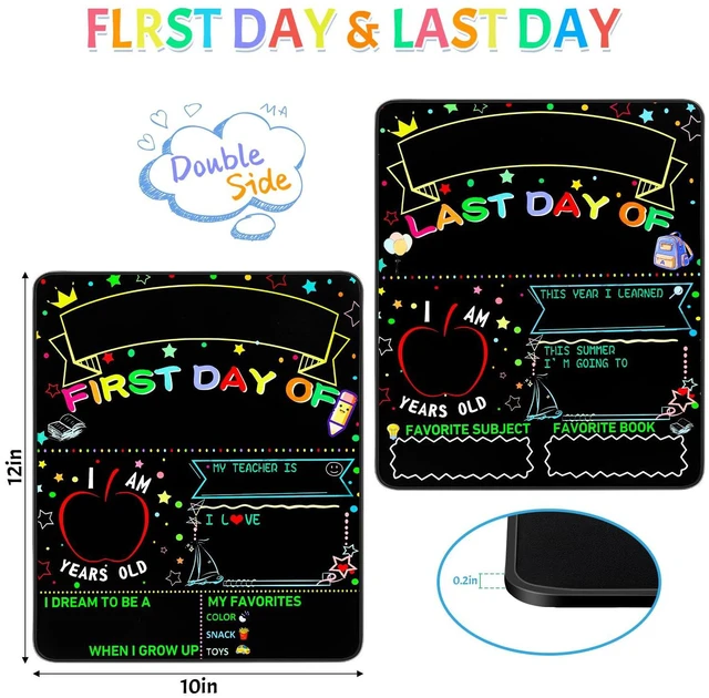 Alt view image 2 of 7 - 2 Packs First and Last Day of School Board Signs with 6 Colorful Liquid Chalk Markers - 12" X 10" Double-Sided - Back to School Supplies for Kindergarten Preschool