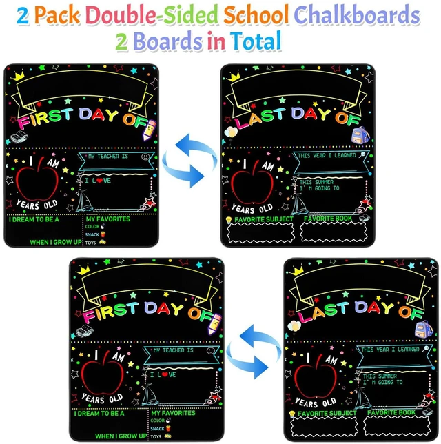 Alt view image 3 of 7 - 2 Packs First and Last Day of School Board Signs with 6 Colorful Liquid Chalk Markers - 12" X 10" Double-Sided - Back to School Supplies for Kindergarten Preschool